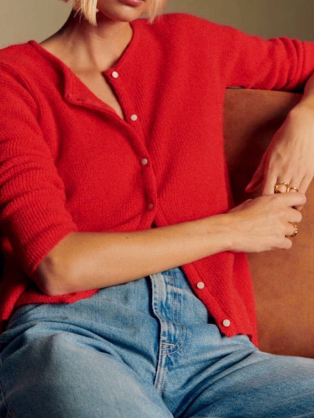 Sezane Red Knit Cardigan Set